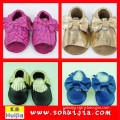 Top quantity OEM free shipping sweet color tassels sandals and bow cow leather wholesale shoes for baby